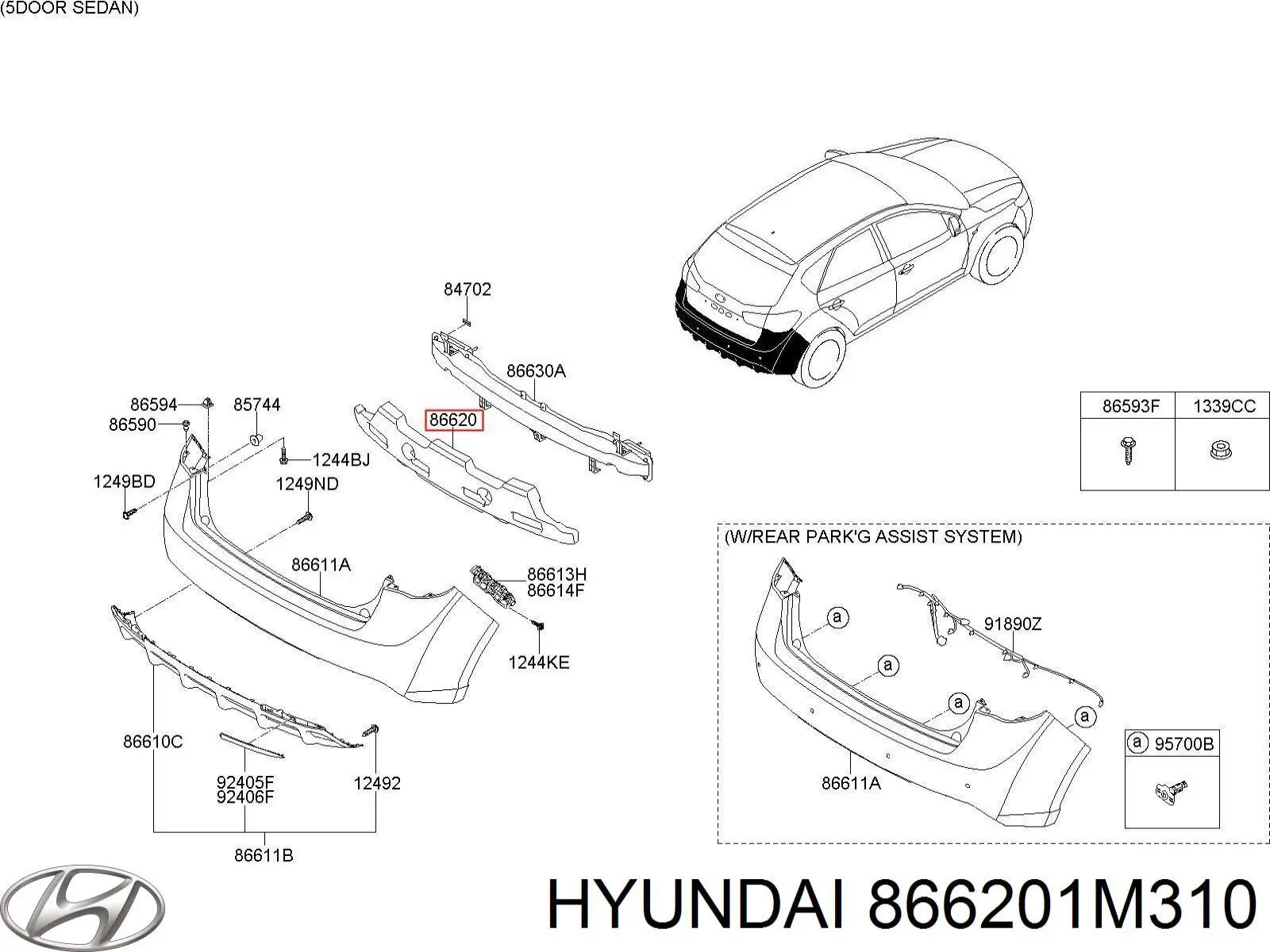 866201M310 Hyundai/Kia absorbente parachoques trasero