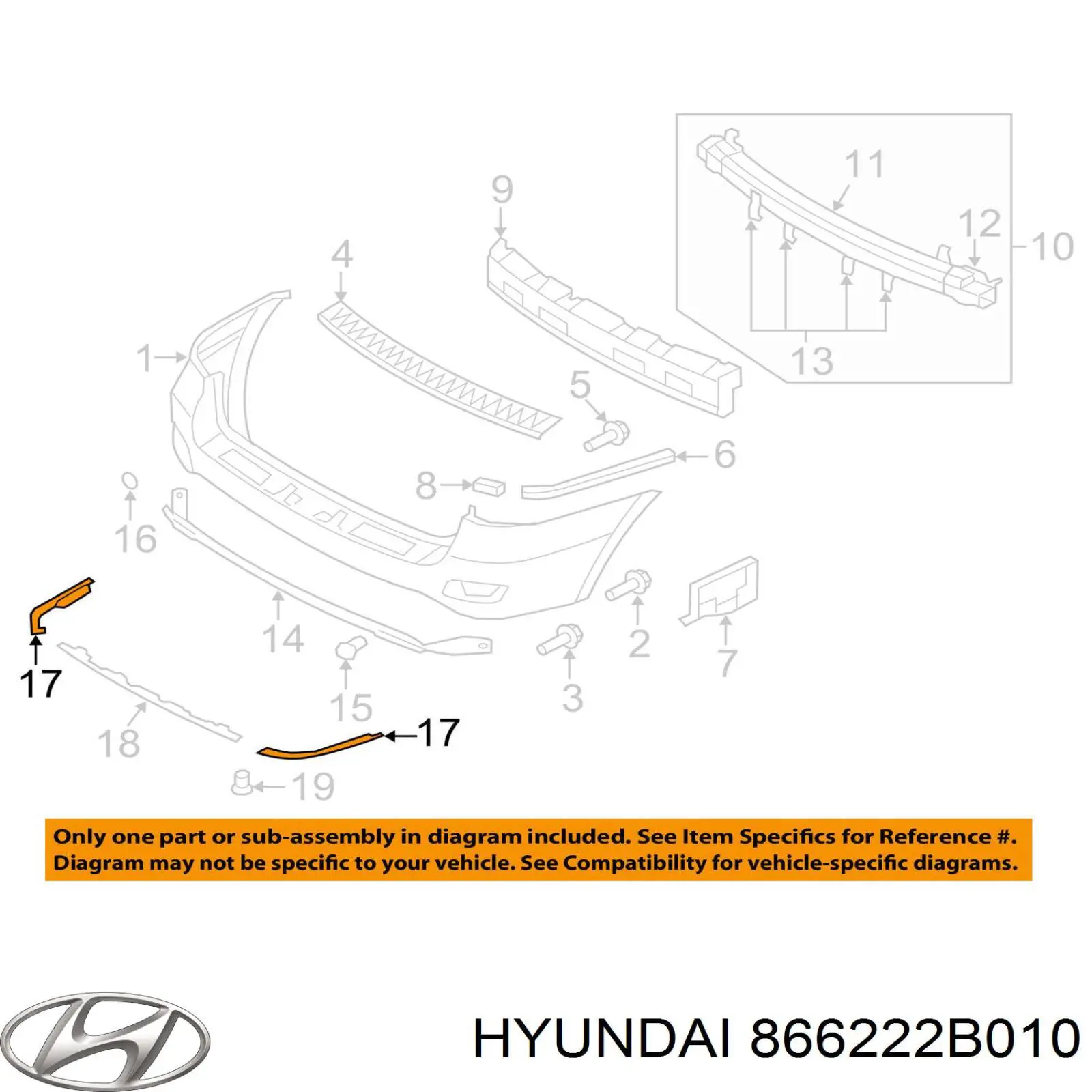 Comprar 866222B010 Hyundai/Kia Moldura de parachoques trasero izquierdo