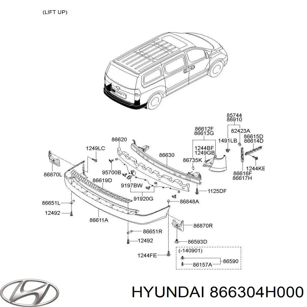 Refuerzo parachoques trasero para Hyundai H-1 STAREX Starex TQ