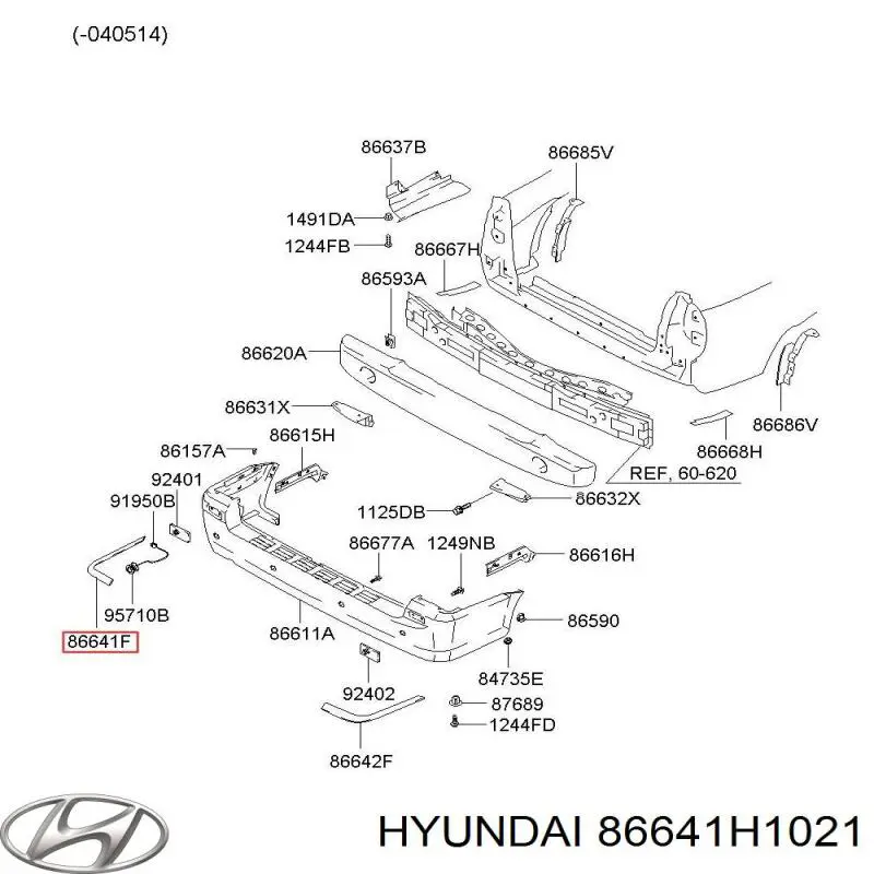 86641H1021 Hyundai/Kia moldura de parachoques trasero izquierdo