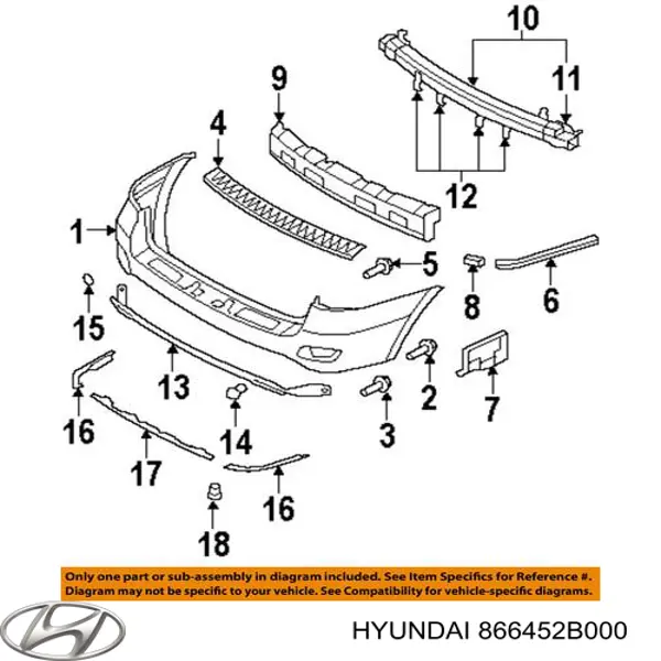 866452B000 Hyundai/Kia listón protector, parachoques trasero superior (estribo)