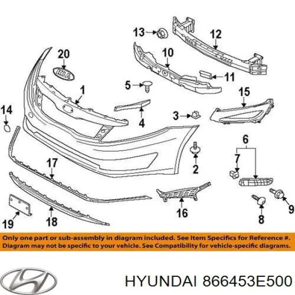 866453E500 Hyundai/Kia listón protector, parachoques trasero superior (estribo)