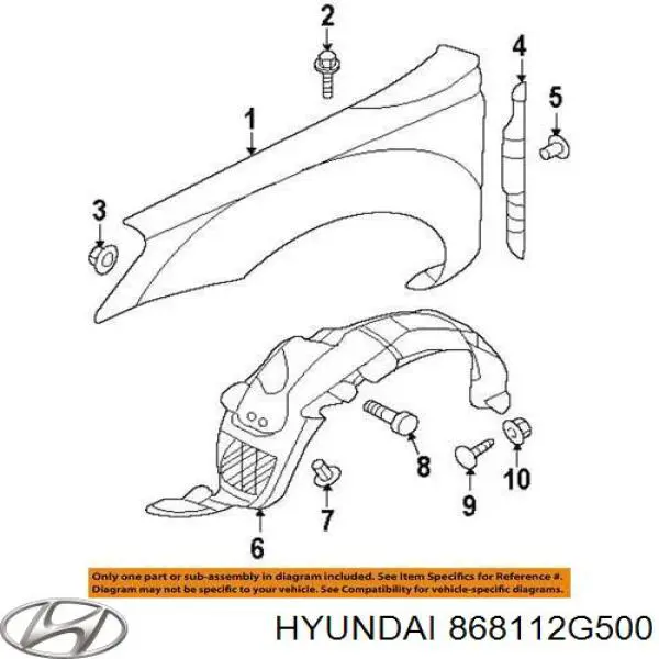 868112G500 Hyundai/Kia guardabarros interior, aleta delantera, izquierdo