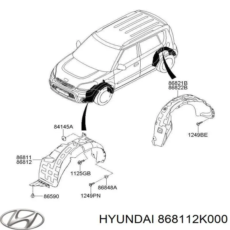 868112K000 Hyundai/Kia guardabarros interior, aleta delantera, izquierdo
