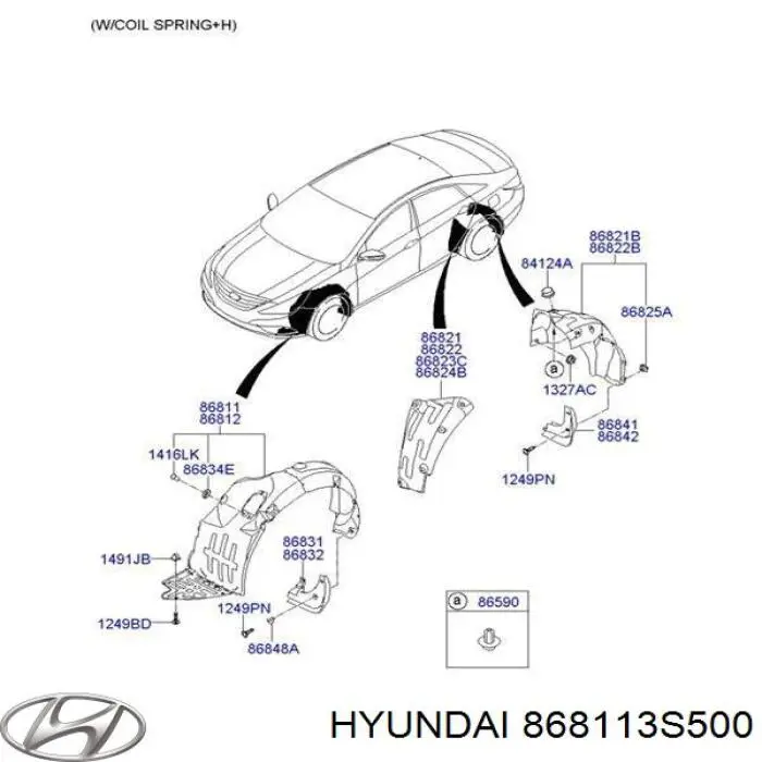 Guardalodos interior izquierdo, guardafango delantero Hyundai/Kia 868113S500 precio, desde 12,70 EUR