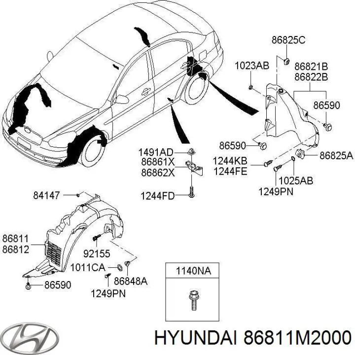 Guardabarros interior, aleta delantera, izquierdo para Hyundai Santamo 