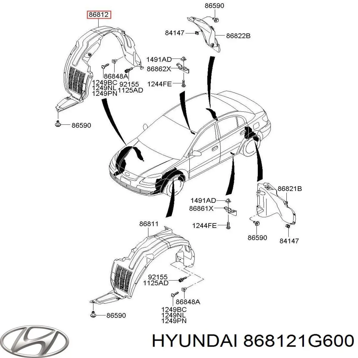 Guardabarros interior derecho, aleta delantera Hyundai/Kia 868121G600 precio, desde 67,70 EUR
