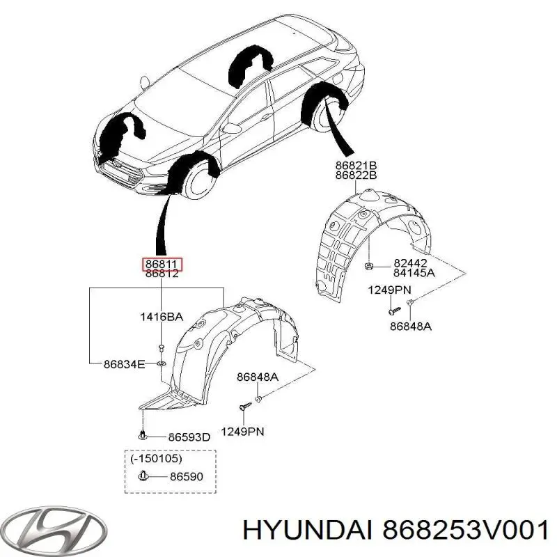 Guardabarros interior, aleta trasera, izquierdo trasero para Hyundai Azera (HG)
