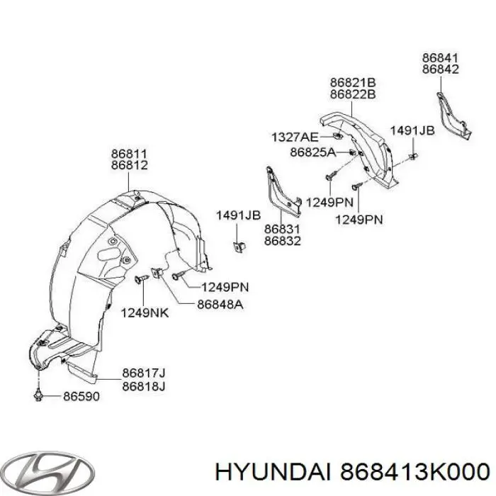 868413K000 Hyundai/Kia faldilla guardabarro trasera izquierda