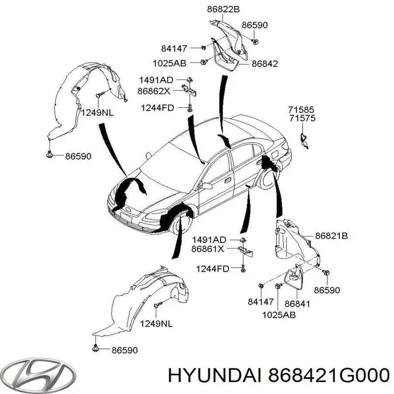 868421G000 Hyundai/Kia faldilla guardabarro trasera derecha