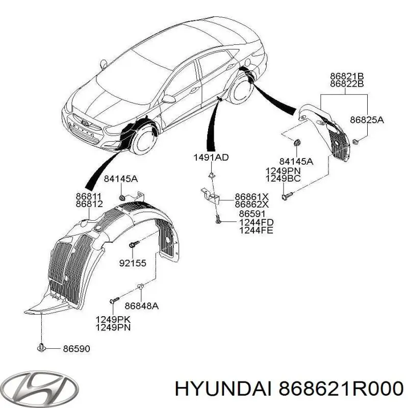 Aleta del fango, Guardabarros Trasero Derecho Delantero para Hyundai SOLARIS (SBR11)