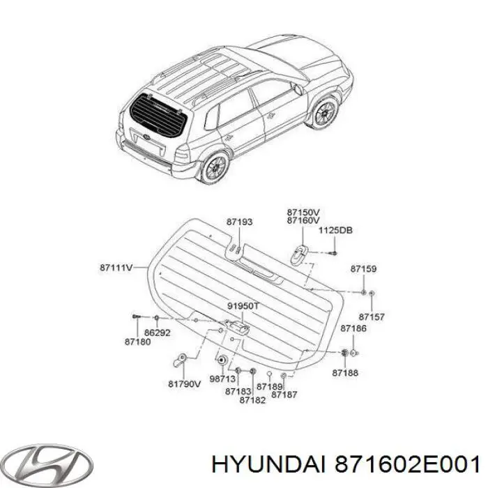 871602E001 Hyundai/Kia panel trasero vidrio portaequipajes (3/5 atras)