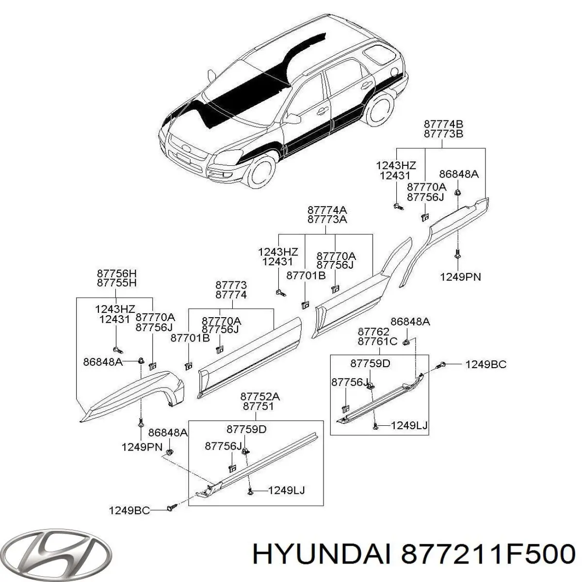 877211F500 Hyundai/Kia moldura de la puerta delantera izquierda