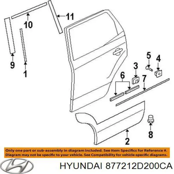 877212D200CA Hyundai/Kia moldura puerta trasera izquierda
