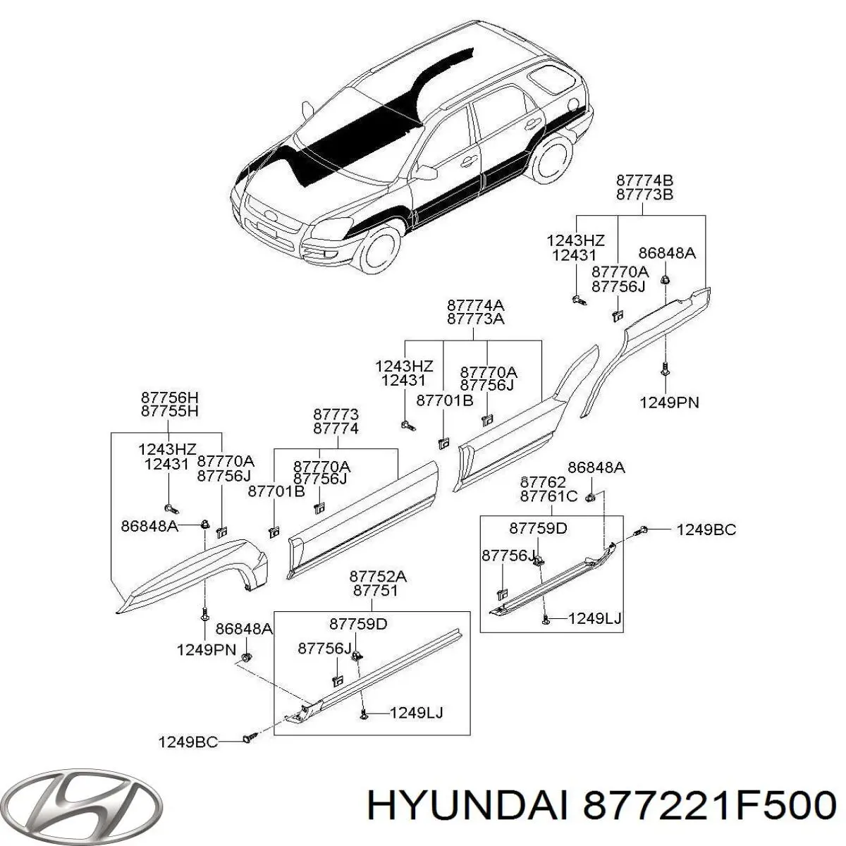 877221F500 Hyundai/Kia moldura de la puerta delantera derecha