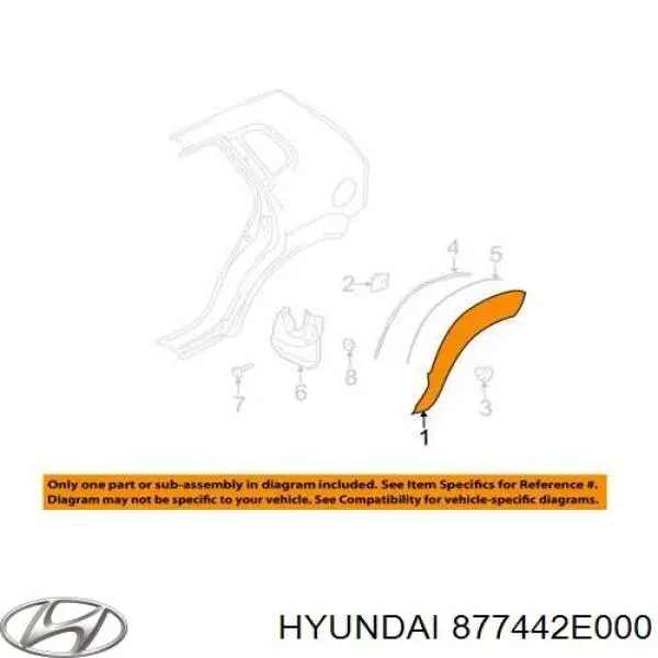 Listón embellecedor/protector, guardabarros trasero derecho para Hyundai Tucson (JM)