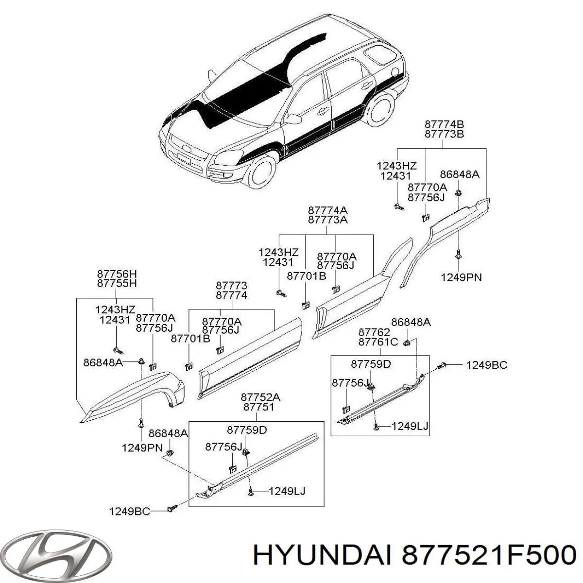 877521F500 Hyundai/Kia listón de acceso exterior delantero derecho