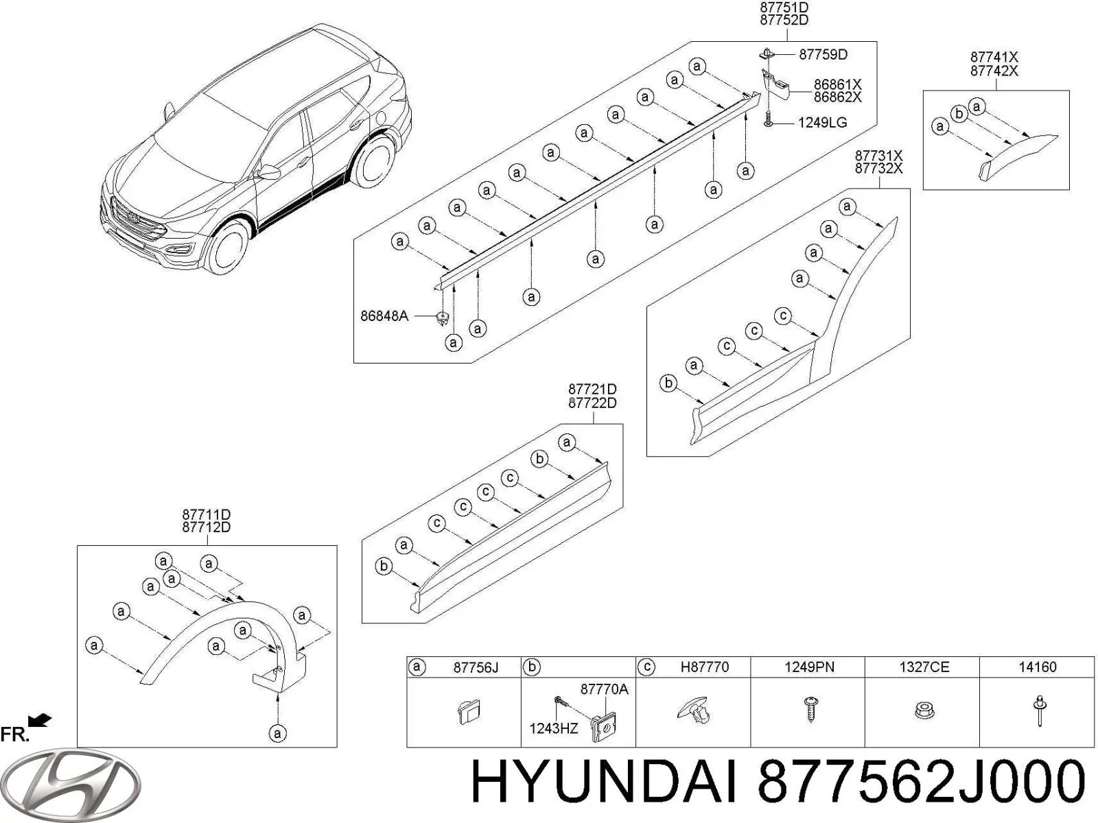 Clips de fijación de moldura de puerta para Hyundai Santa Fe (CM)