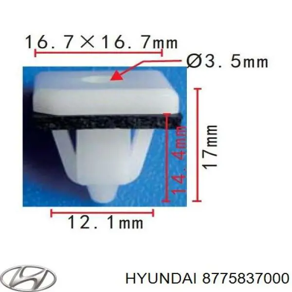 8775837000 Hyundai/Kia clip, tubuladura de sujeción, alféizar de la puerta