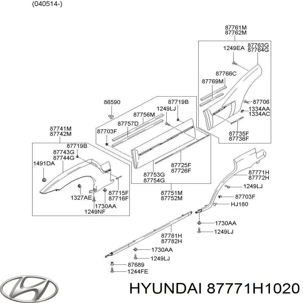 87771H1020 Hyundai/Kia ensanchamiento, guardabarros trasero izquierdo