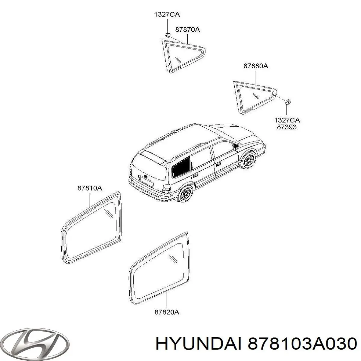 878103A030 Hyundai/Kia ventanilla costado superior izquierda (lado maletero)