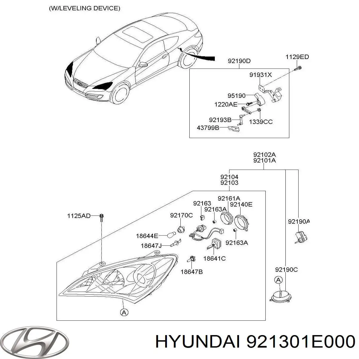 921301E000 Hyundai/Kia motor regulador de faros
