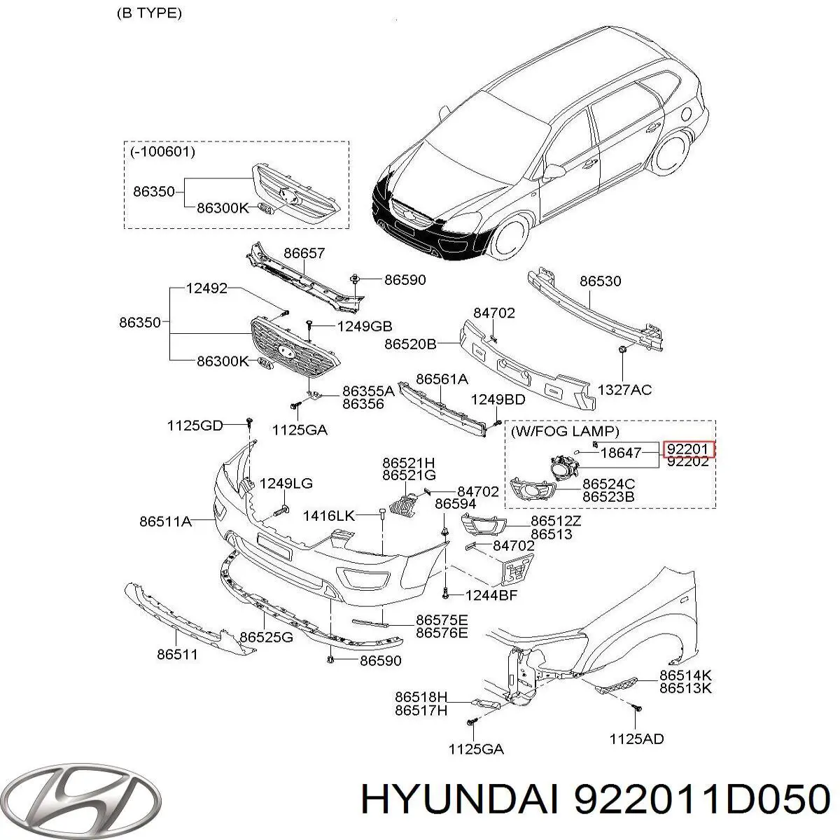 922011D050 Hyundai/Kia luz antiniebla izquierdo