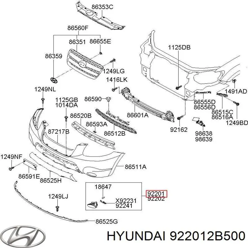922012B500 Hyundai/Kia Luces antiniebla  izquierdo