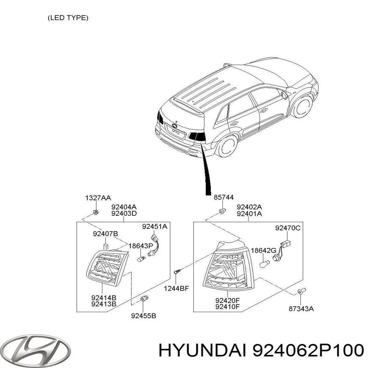 924062P100 Hyundai/Kia piloto posterior interior derecho