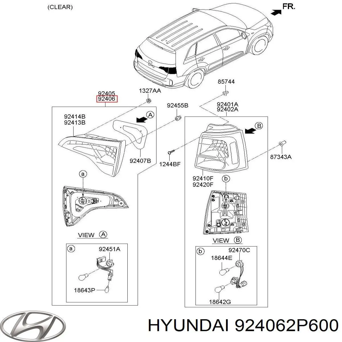 924062P600 Hyundai/Kia piloto posterior interior derecho