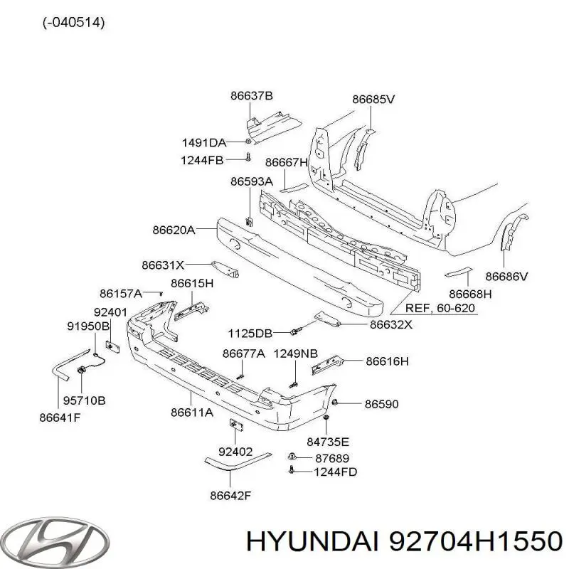Deflector parachoques trasero derecho para Hyundai Terracan (HP)