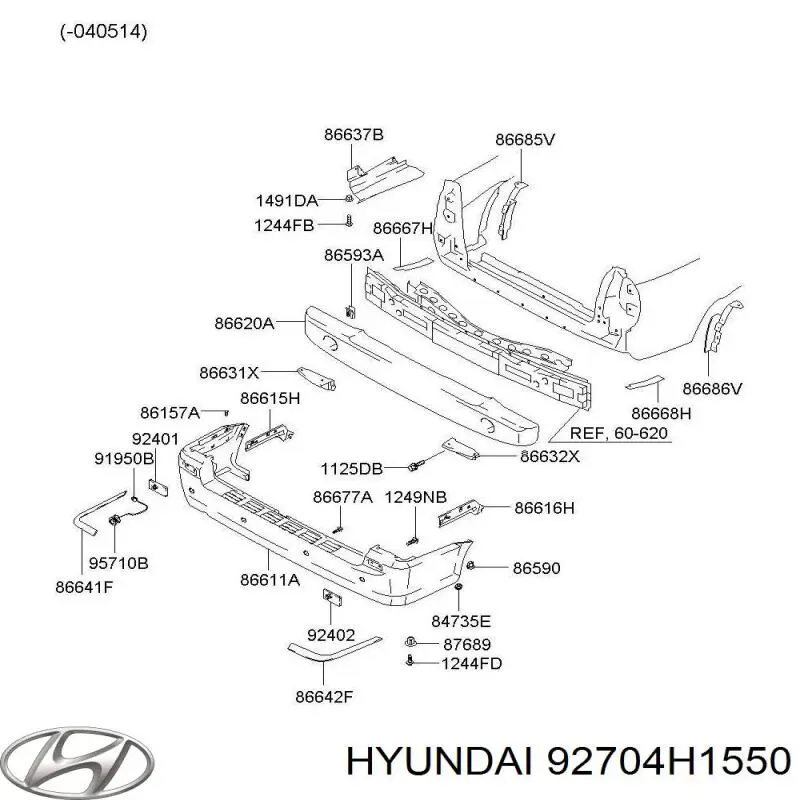 Reflector, paragolpes trasero, derecho Hyundai Terracan (HP)