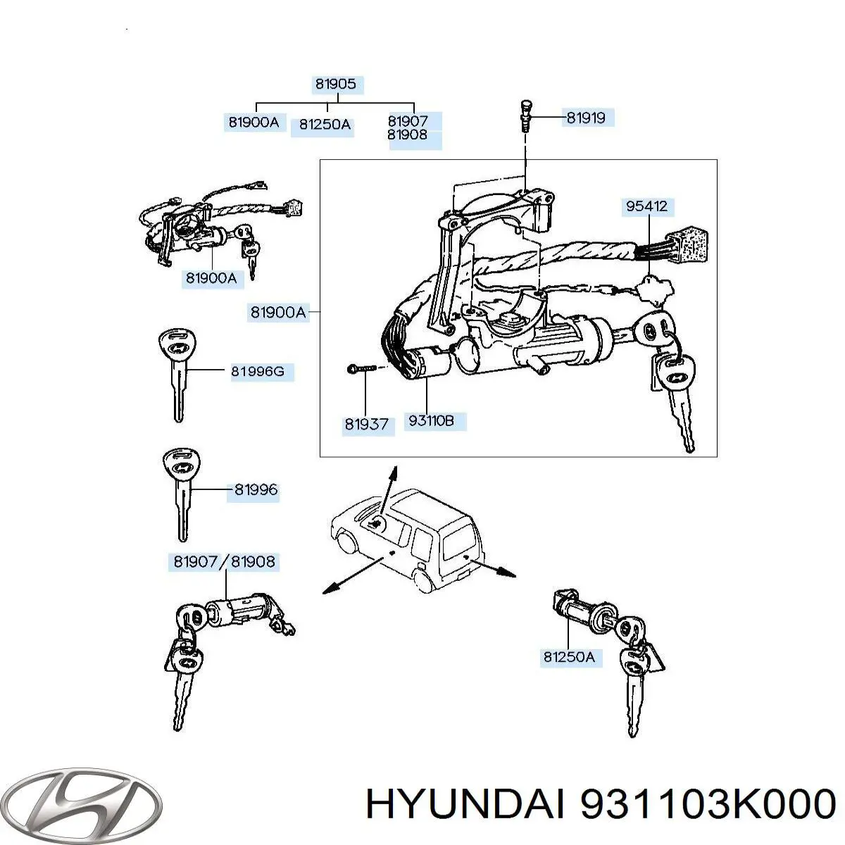 Conmutador de arranque 931103K000 Hyundai/Kia
