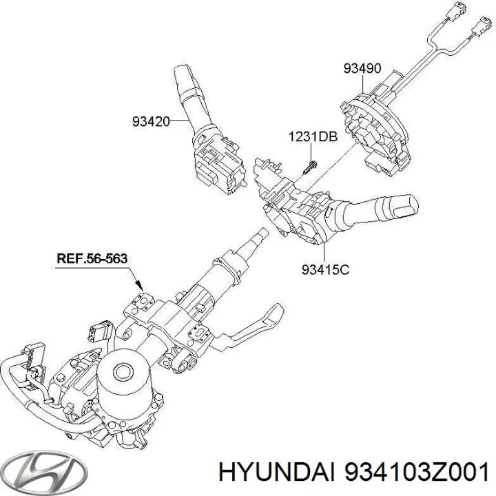 934103Z001 Hyundai/Kia Conmutador izquierdo de la columna de dirección