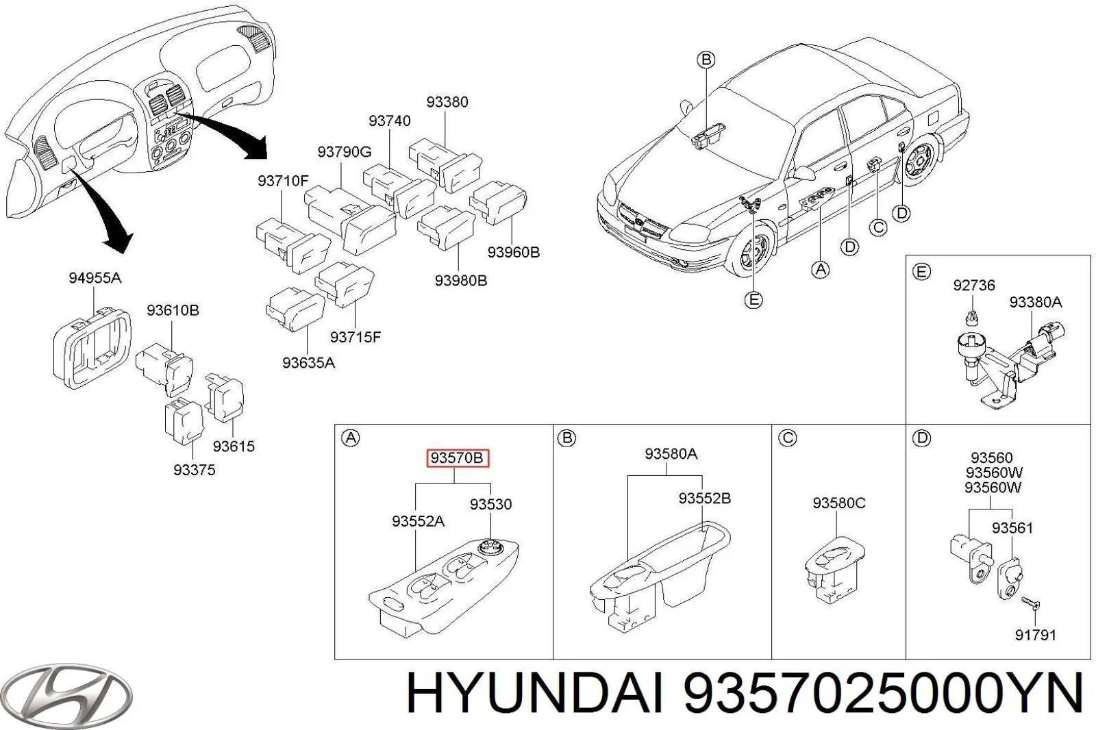 9357025000YN Hyundai/Kia interruptor de elevalunas delantera izquierda