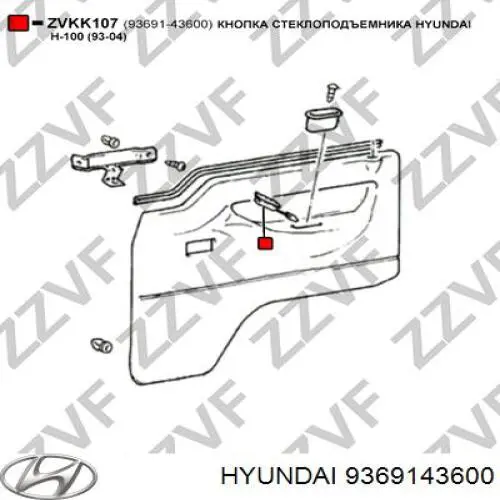9369143600 Hyundai/Kia botón de encendido, motor eléctrico, elevalunas, puerta delantera izquierda
