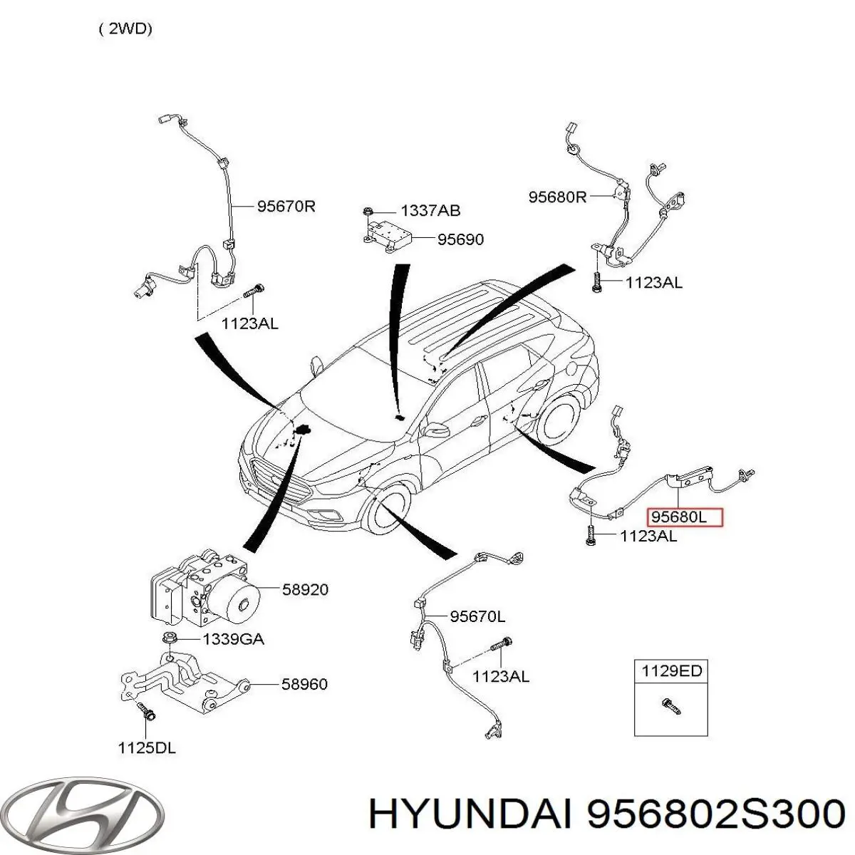 956802S300 Hyundai/Kia sensor abs trasero izquierdo