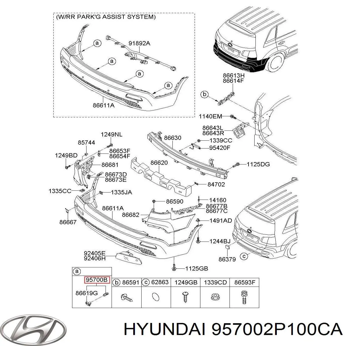 957002P100CA Hyundai/Kia Sensor alarma de estacionamiento trasero 