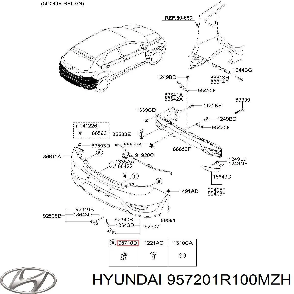 957201R100MZH Hyundai/Kia sensor alarma de estacionamiento trasero