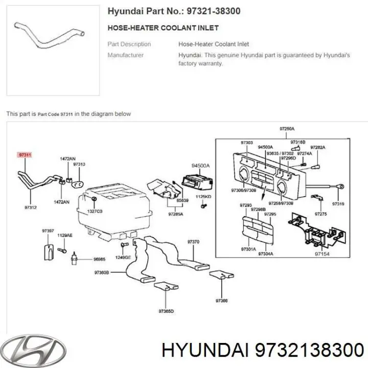 9732138000 Hyundai/Kia tubería de radiador, alimentación