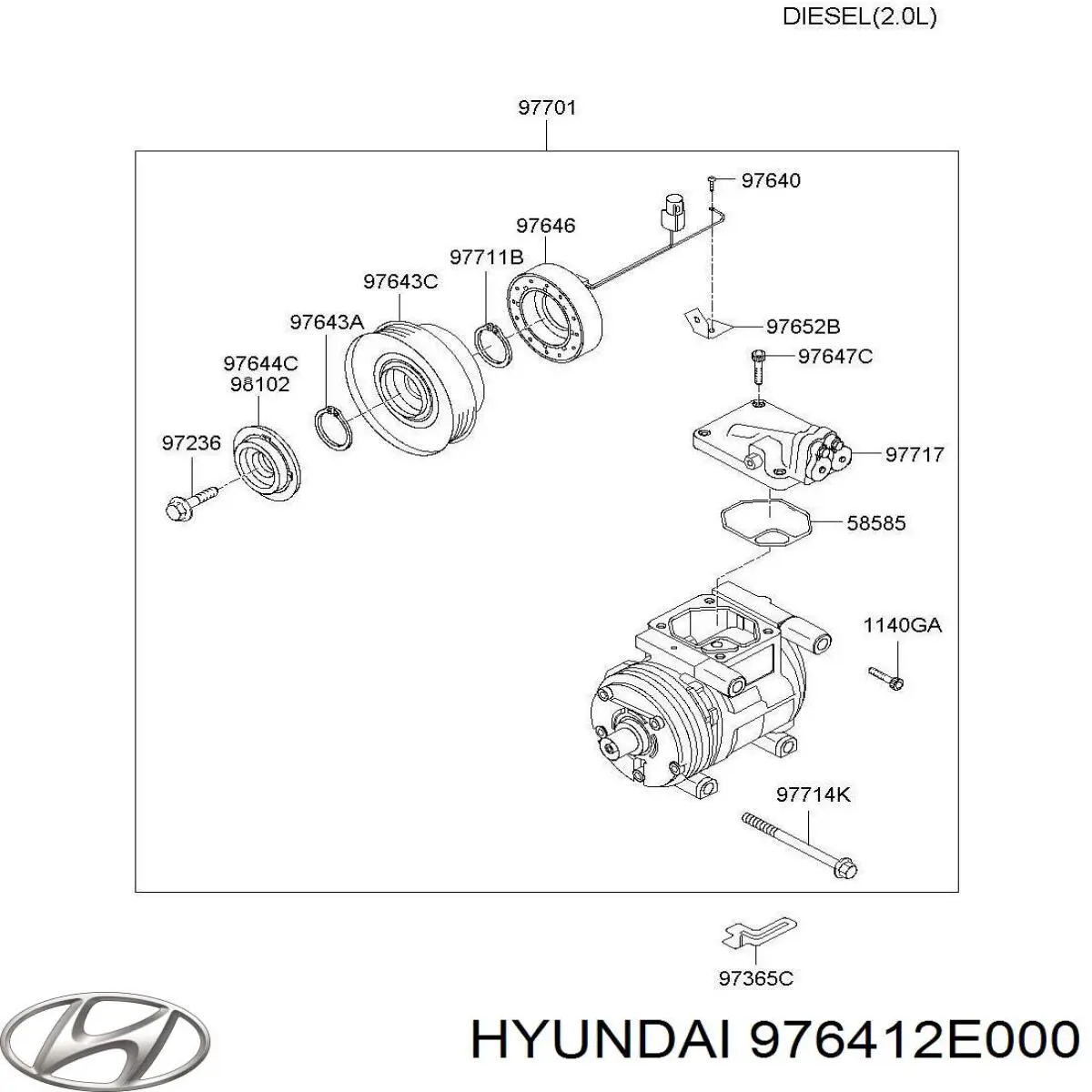 976412E000 Hyundai/Kia acoplamiento magnético, compresor del aire acondicionado