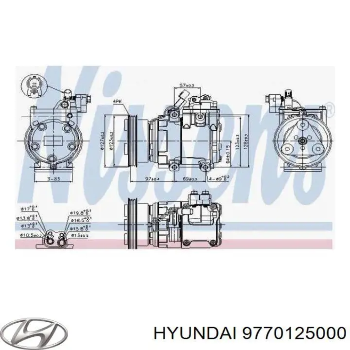 9770125000 Hyundai/Kia compresor de aire acondicionado