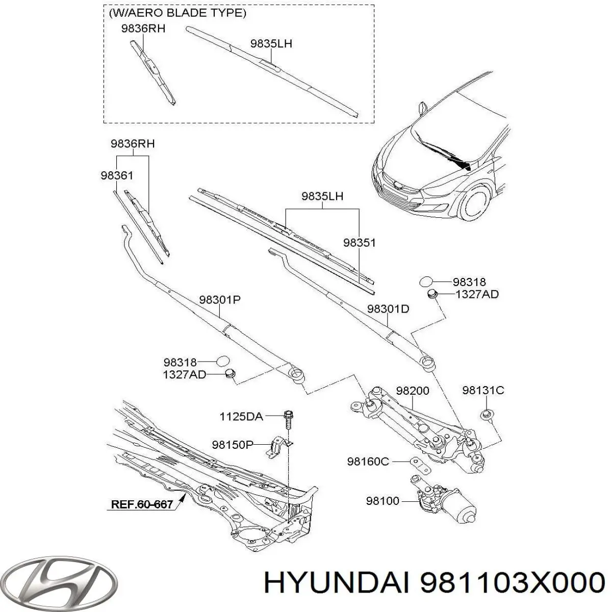 Motor del limpiaparabrisas Hyundai Elantra V sedán (MD) (2010 - 2017) precio, desde 52,27 EUR
