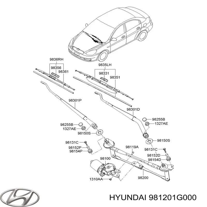 Varillaje lavaparabrisas Hyundai Accent III sedán (MC) (2005 - 2012) precio, desde 45,85 EUR