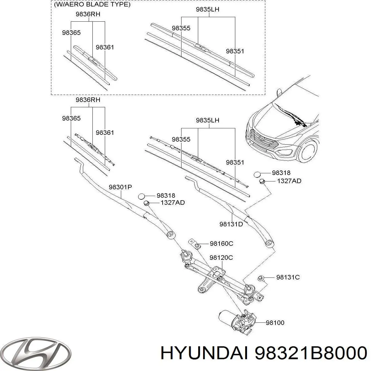 Brazo del limpiaparabrisas lavado de parabrisas para Hyundai Santa Fe III DM