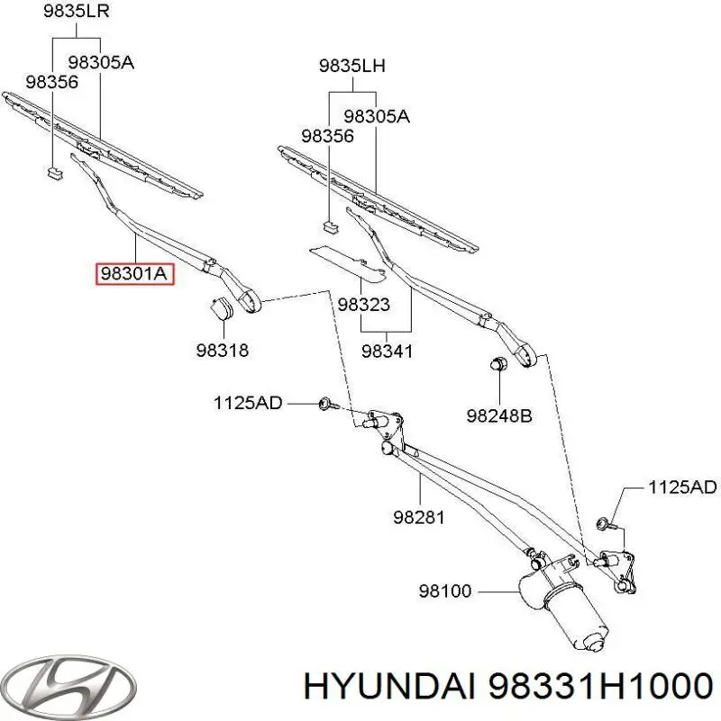 98331H1002 Hyundai/Kia brazo del limpiaparabrisas, lavado de parabrisas, luna delantera