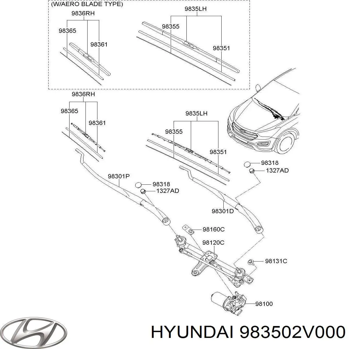 983502V000 Hyundai/Kia limpiaparabrisas de luna delantera conductor