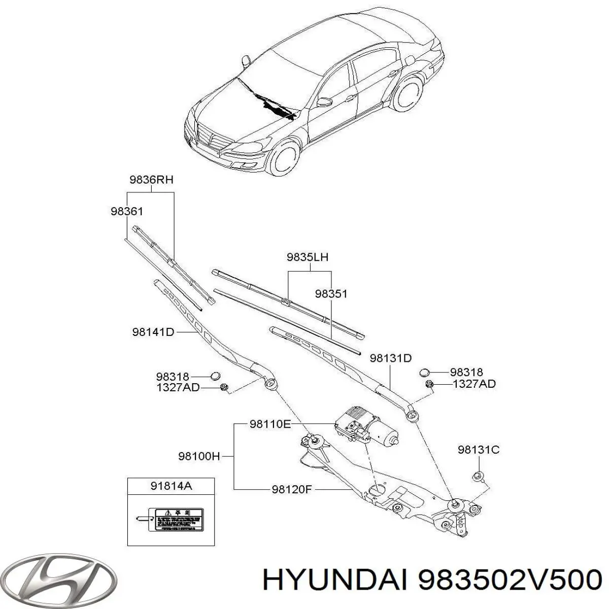 983502V500 Hyundai/Kia limpiaparabrisas de luna delantera conductor