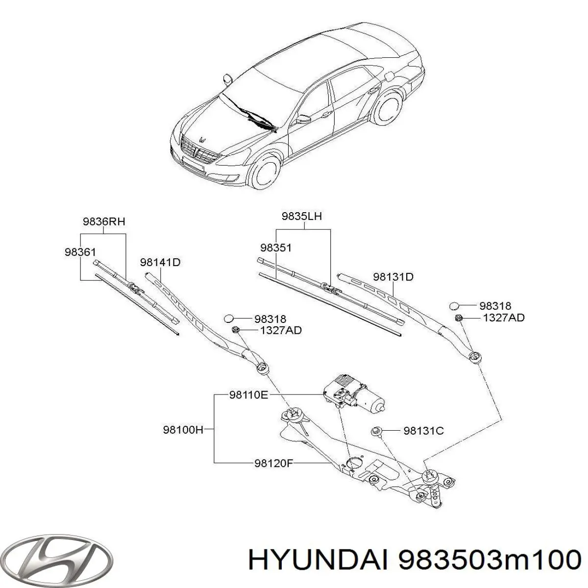 983503M100 Hyundai/Kia limpiaparabrisas de luna delantera conductor
