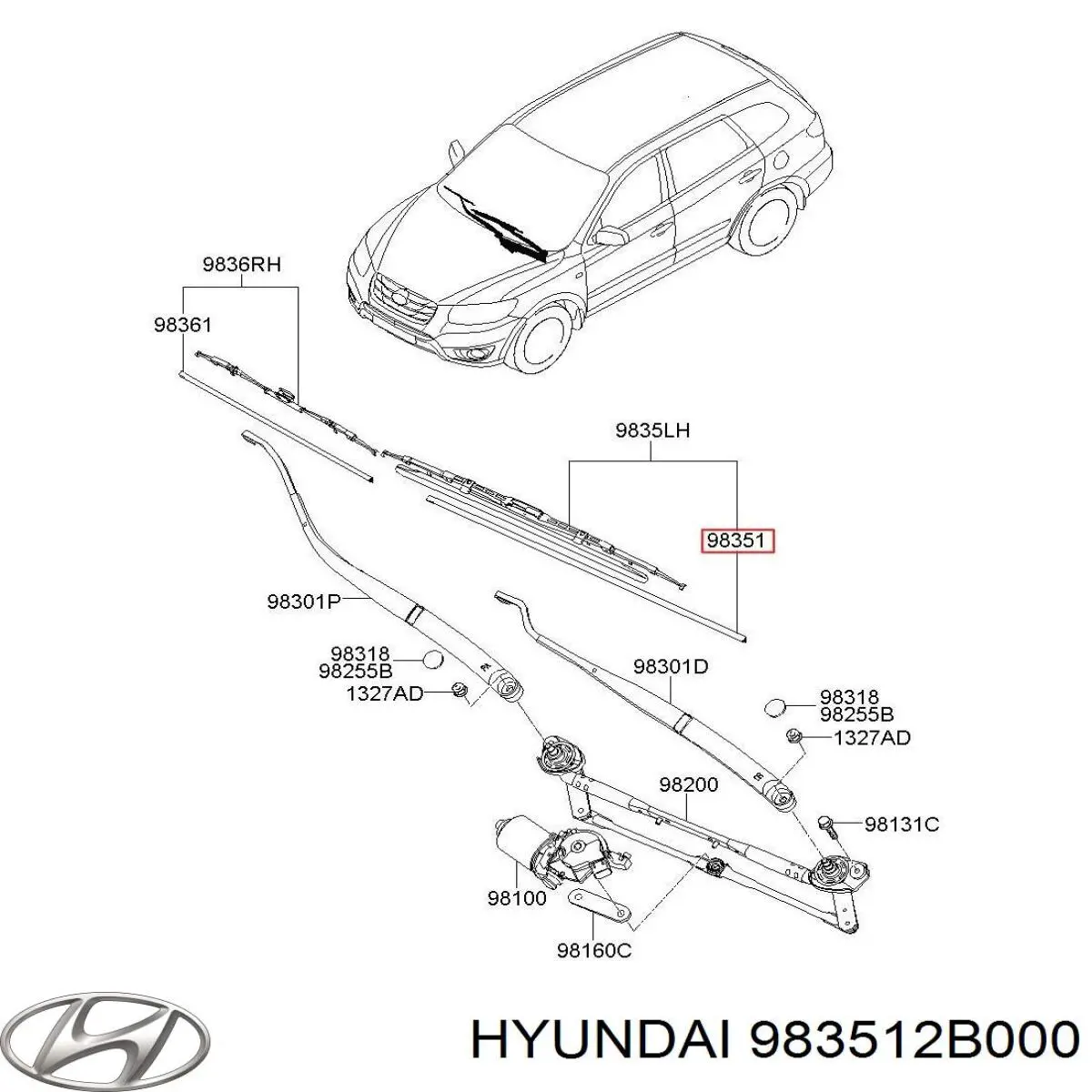983512B000 Hyundai/Kia limpiaparabrisas de luna delantera conductor